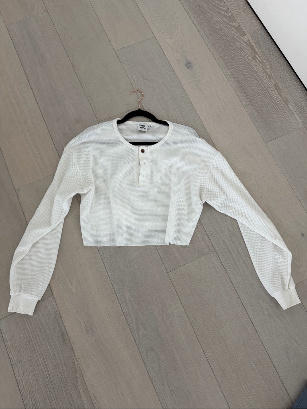 Princess Polly White Cropped Waffle Henley Long Sleeve